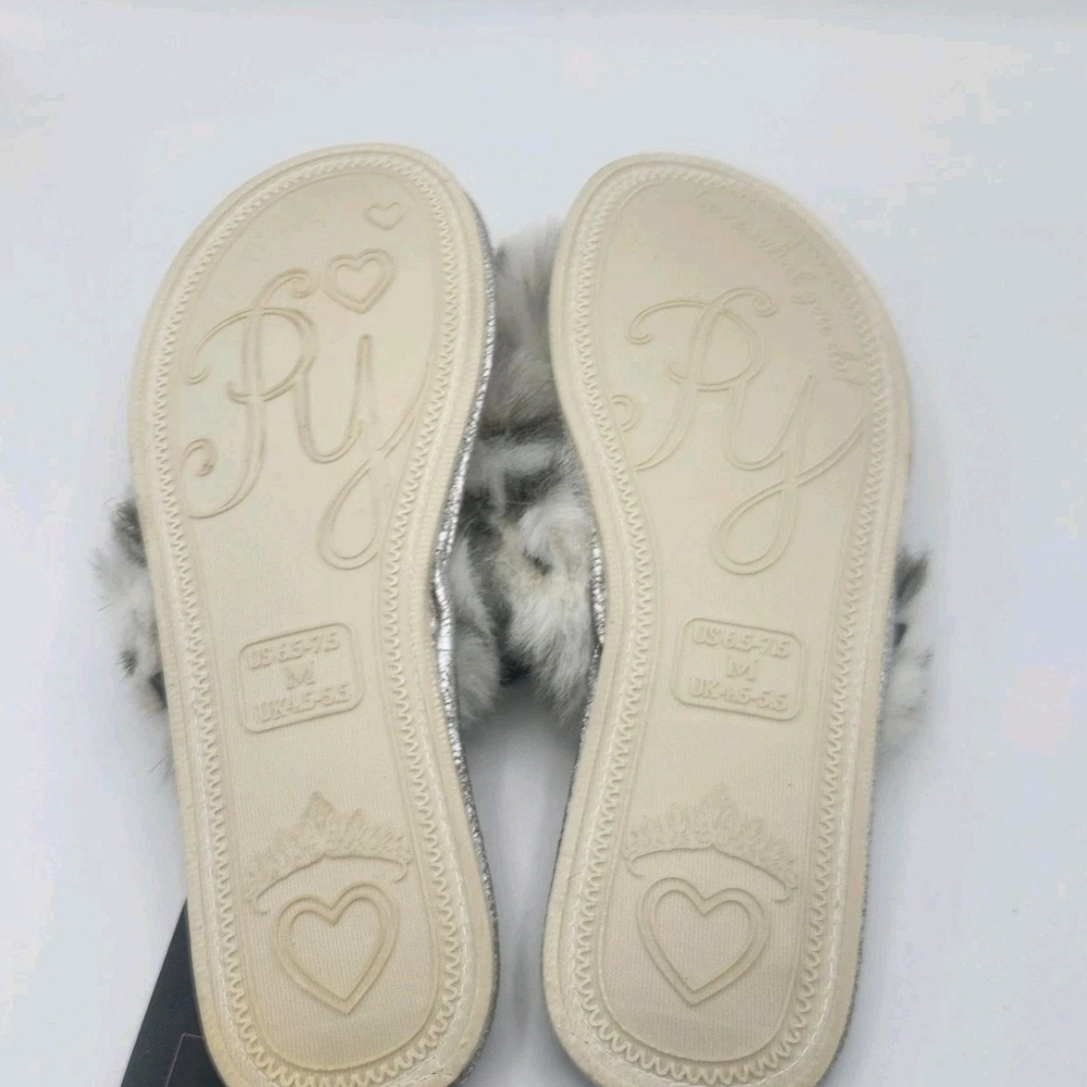 Pretty You London Faux Fur Cream Animal Print Thong Slippers Jodie Size 6.5 7.5 - Picture 8 of 10